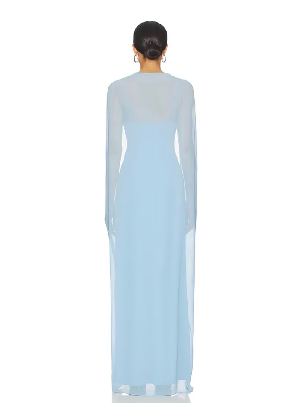 ✨SOLD Lovers + Friends Revolve Clarissa Light Blue Cape Shawl Wedding Guest Gown - Picture 4 of 13